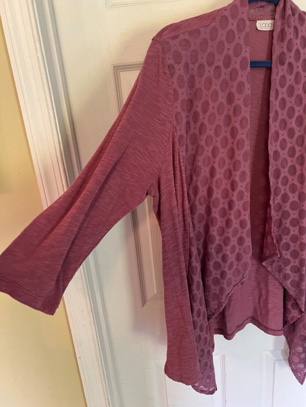 LOGO Lori Goldstein Purple Open Waterfall Cardigan Sweater Knit Blouse Top XL - Picture 3 of 6